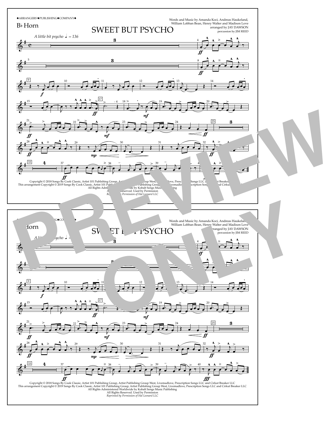 Learn to play Ava Max Sweet But Psycho (arr. Jay Dawson) - Bb Horn sheet music for Marching Band in minutes. Price: 7.8900$ Ava Max Sweet But Psycho (arr. Jay Dawson) - Bb Horn sheet music notes and chords arranged for Marching Band