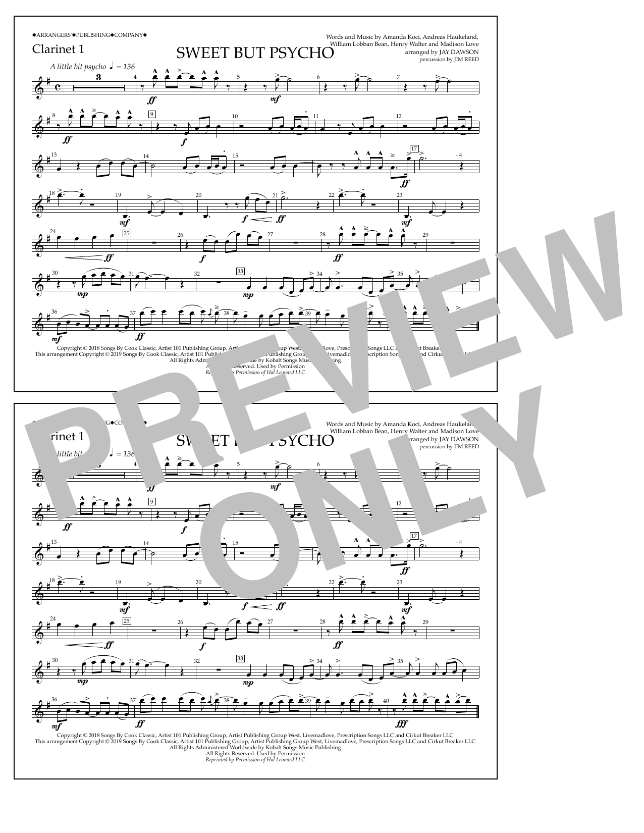 Learn to play Ava Max Sweet But Psycho (arr. Jay Dawson) - Clarinet 1 sheet music for Marching Band in minutes. Price: 7.8900$ Ava Max Sweet But Psycho (arr. Jay Dawson) - Clarinet 1 sheet music notes and chords arranged for Marching Band