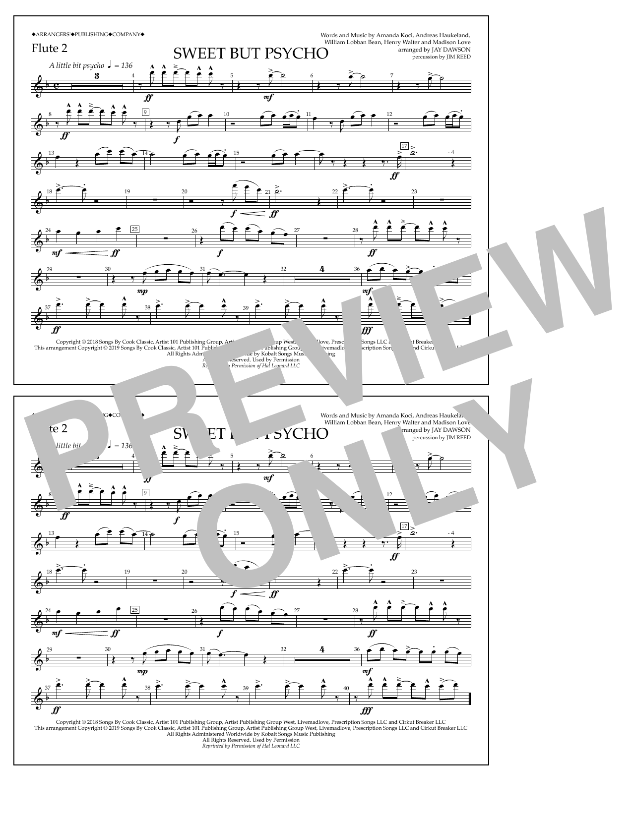 Learn to play Ava Max Sweet But Psycho (arr. Jay Dawson) - Flute 2 sheet music for Marching Band in minutes. Price: 7.8900$ Ava Max Sweet But Psycho (arr. Jay Dawson) - Flute 2 sheet music notes and chords arranged for Marching Band