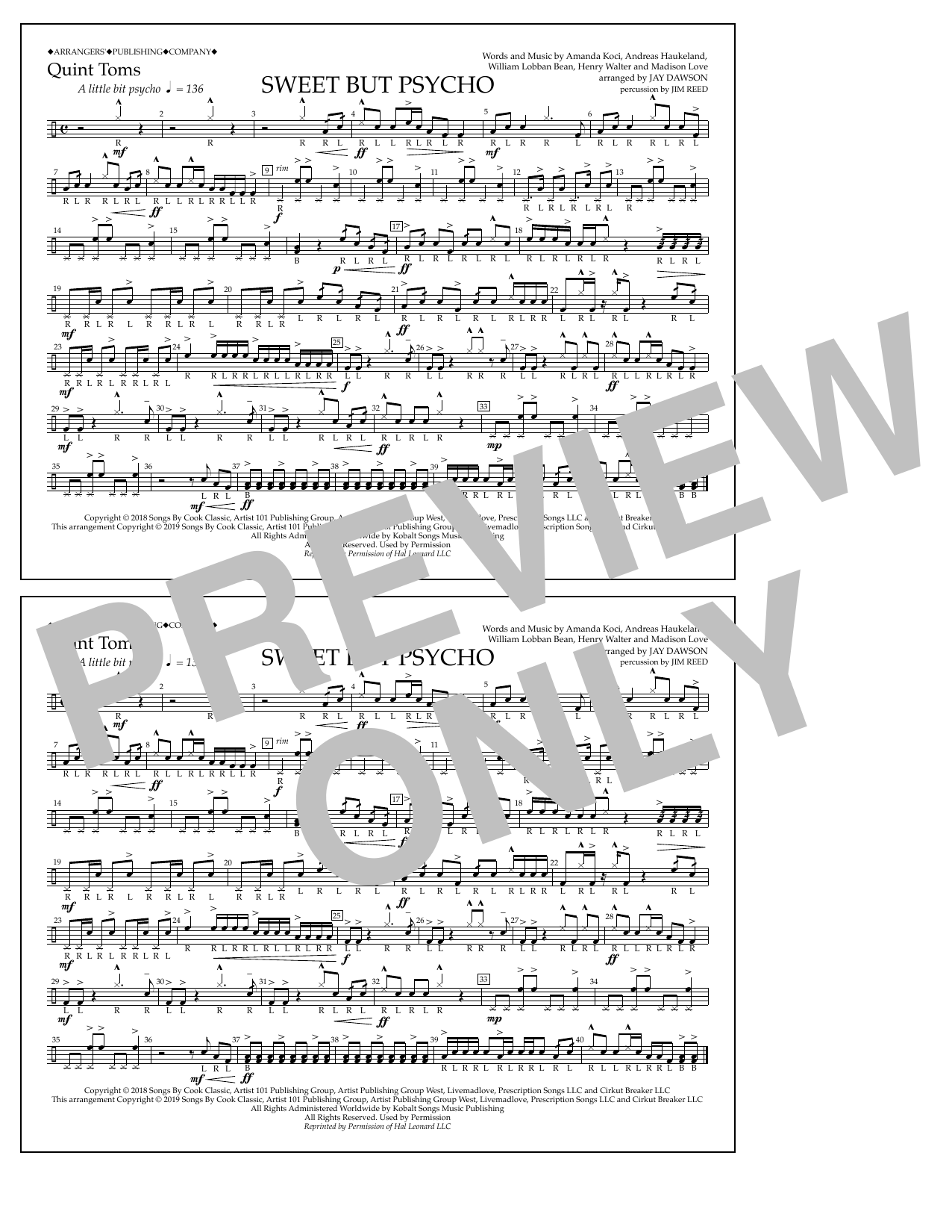 Learn to play Ava Max Sweet But Psycho (arr. Jay Dawson) - Quint-Toms sheet music for Marching Band in minutes. Price: 7.8900$ Ava Max Sweet But Psycho (arr. Jay Dawson) - Quint-Toms sheet music notes and chords arranged for Marching Band