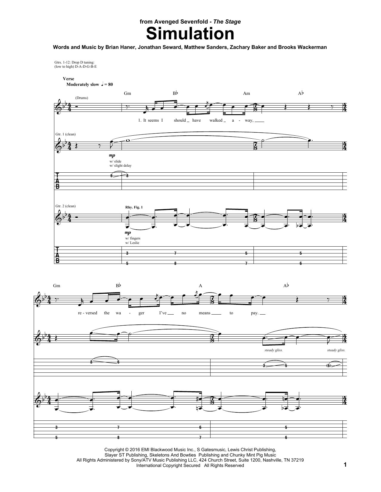 Avenged Sevenfold Simulation sheet music notes and chords. Download Printable PDF.