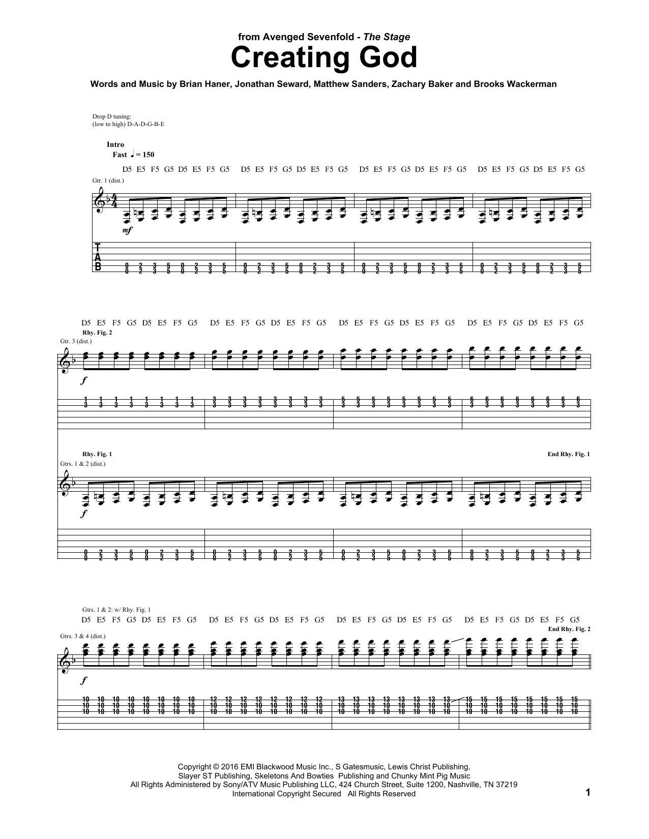 Avenged Sevenfold Creating God sheet music notes and chords. Download Printable PDF.