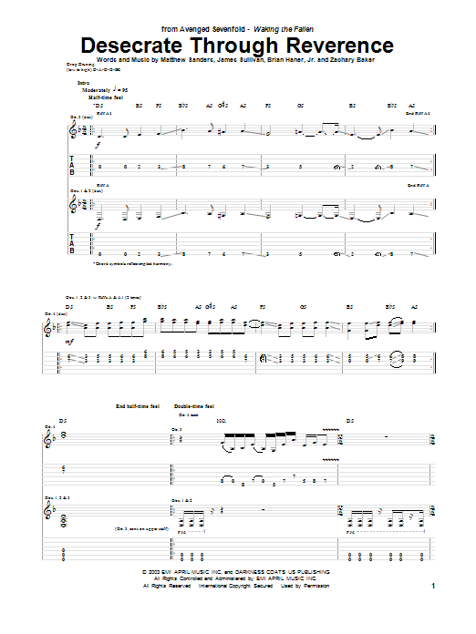 Avenged Sevenfold Desecrate Through Reverance sheet music notes and chords. Download Printable PDF.