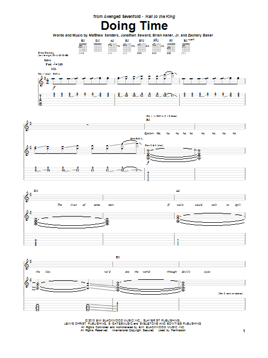 Avenged Sevenfold Doing Time sheet music notes and chords. Download Printable PDF.