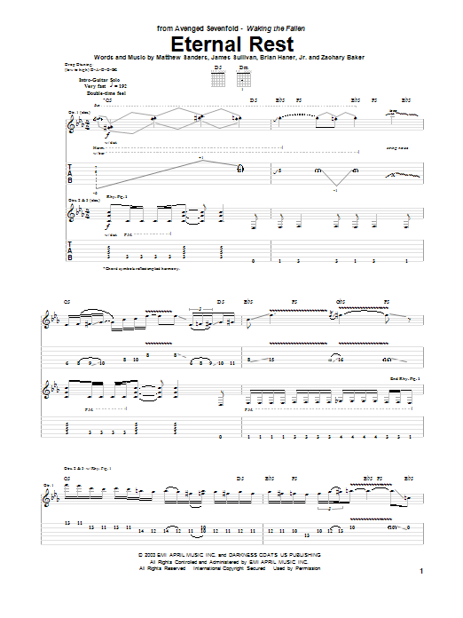 Avenged Sevenfold Eternal Rest sheet music notes and chords. Download Printable PDF.