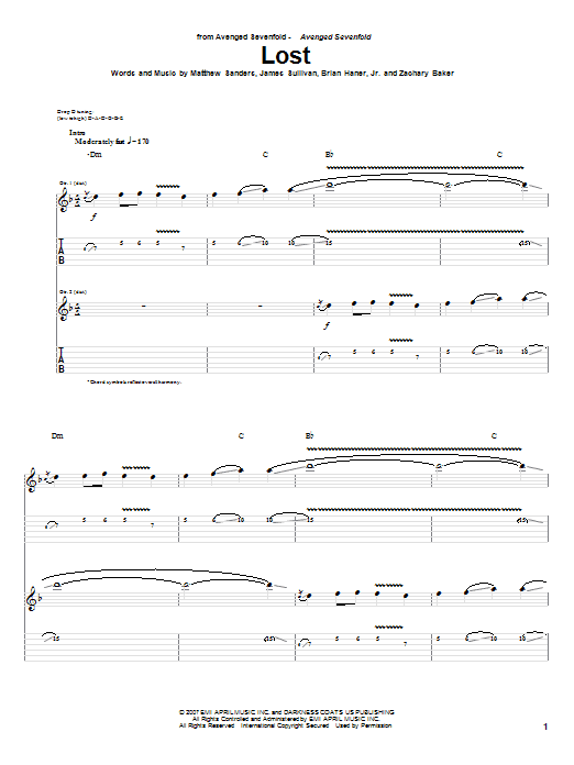 Avenged Sevenfold Lost sheet music notes and chords. Download Printable PDF.