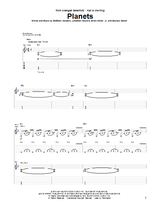 Avenged Sevenfold Planets sheet music notes and chords. Download Printable PDF.