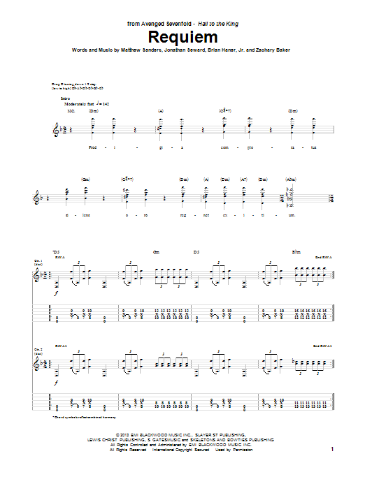 Avenged Sevenfold Requiem sheet music notes and chords. Download Printable PDF.