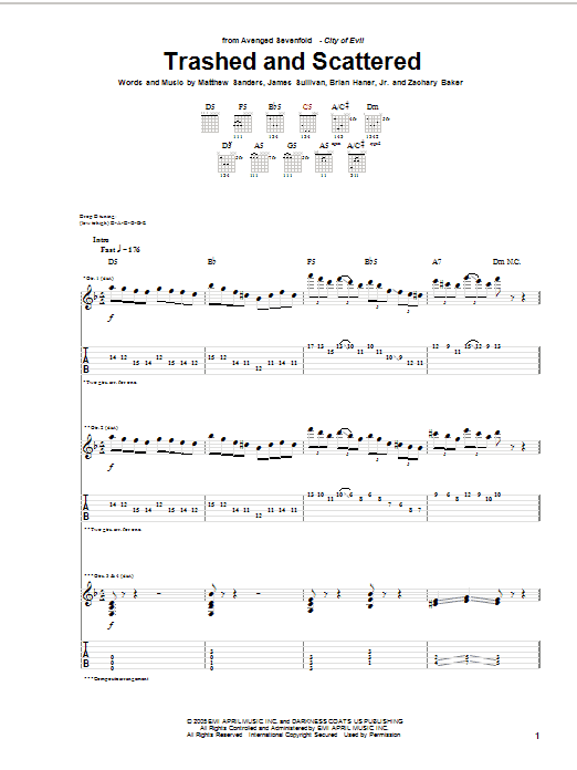 Avenged Sevenfold Trashed And Scattered sheet music notes and chords. Download Printable PDF.