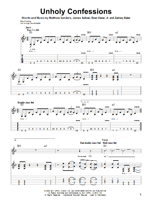 Avenged Sevenfold Unholy Confessions sheet music notes and chords. Download Printable PDF.