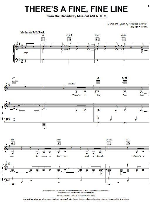 Avenue Q There's A Fine, Fine Line sheet music notes and chords. Download Printable PDF.