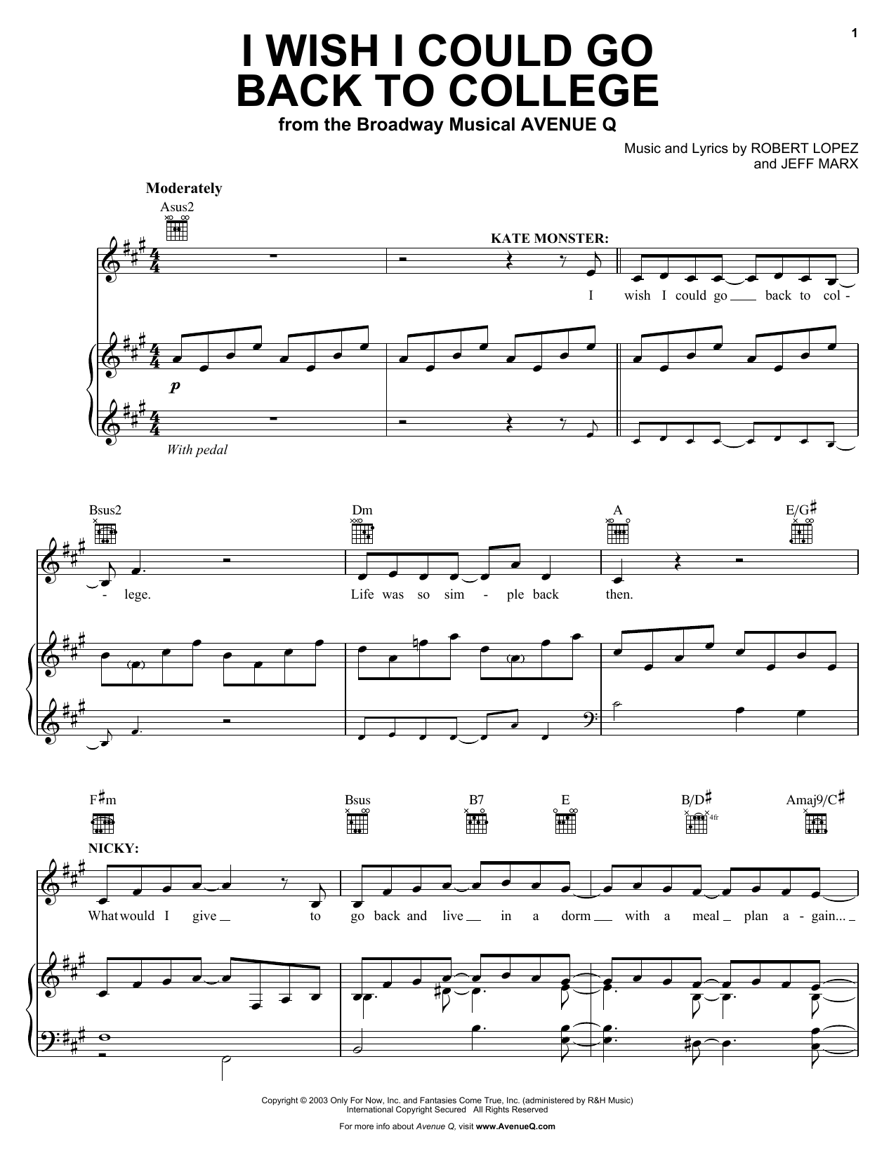Avenue Q I Wish I Could Go Back To College sheet music notes and chords. Download Printable PDF.