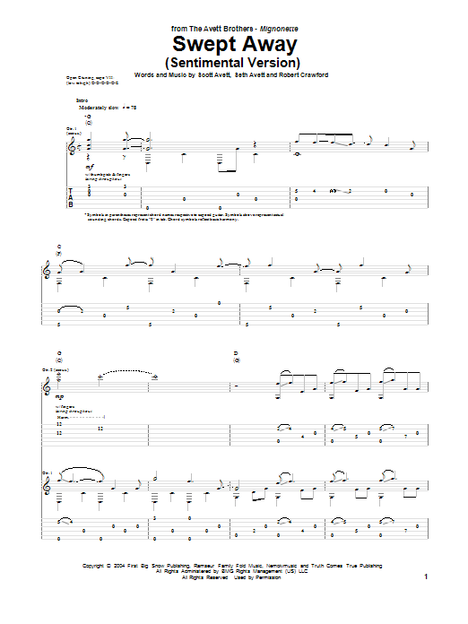 Avett Brothers Swept Away sheet music notes and chords. Download Printable PDF.