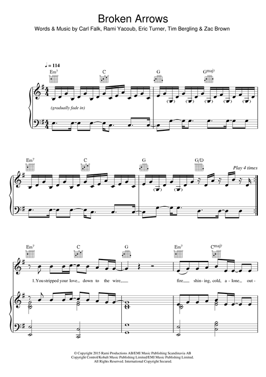 Avicii Broken Arrows sheet music notes and chords. Download Printable PDF.