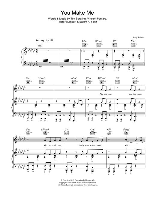 Aventurero llevar a cabo doblado Avicii "You Make Me" Sheet Music PDF Notes, Chords | Pop Score Piano, Vocal  & Guitar (Right-Hand Melody) Download Printable. SKU: 116952