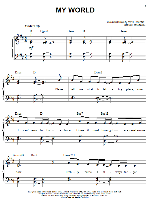 Avril Lavigne My World sheet music notes and chords. Download Printable PDF.