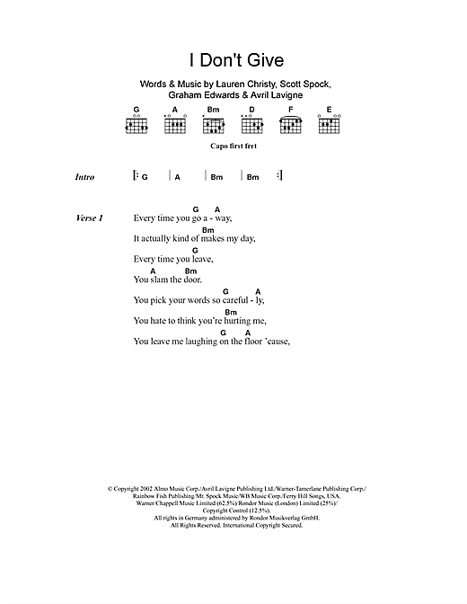 Avril Lavigne I Don T Give Sheet Music Pdf Notes Chords Pop Score Guitar Chords Lyrics Download Printable Sku