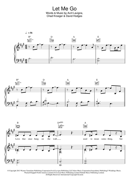 avril lavigne let me go piano sheet music pdf