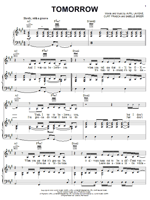 Naked sheet music by Avril Lavigne (Lyrics & Chords - 106110)