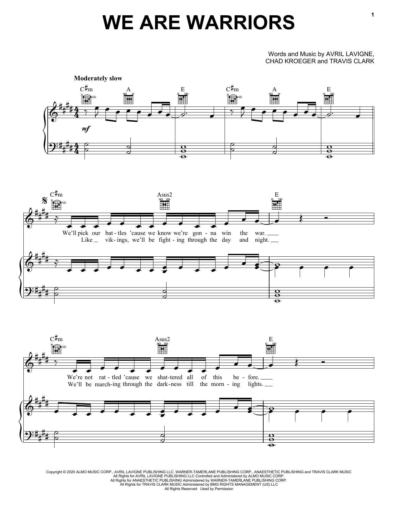 Learn to play Avril Lavigne We Are Warriors sheet music for Piano, Vocal & Guitar (Right-Hand Melody) in minutes. Avril Lavigne We Are Warriors sheet music notes and chords. Download Printable PDF.
