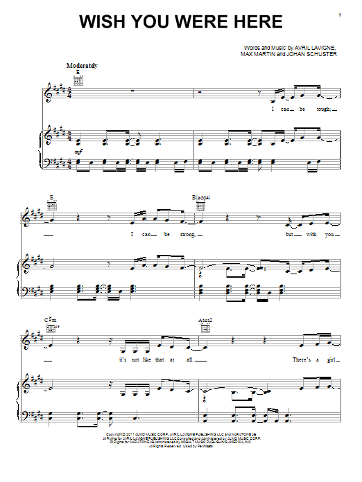 Avril Lavigne Wish You Were Here Sheet Music Pdf Notes Chords Rock Score Piano Vocal Guitar Right Hand Melody Download Printable Sku