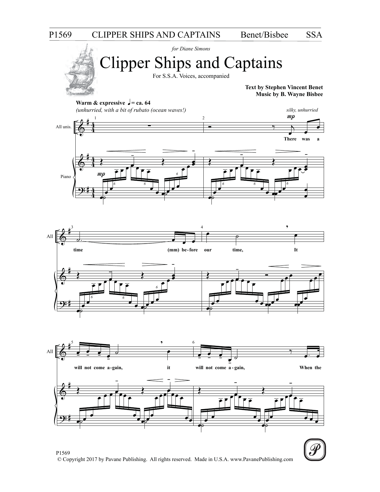 Learn to play B. Wayne Bisbee Clipper Ships and Captains sheet music for SSA Choir in minutes. Price: 3.9900$ B. Wayne Bisbee Clipper Ships and Captains sheet music notes and chords arranged for SSA Choir