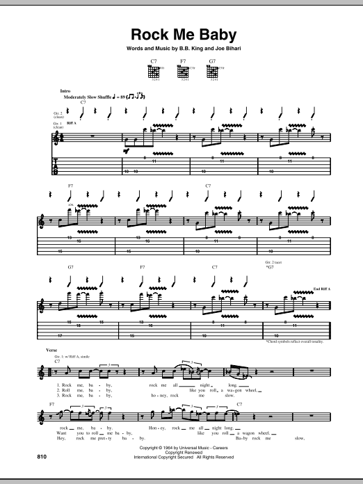 B.B. King Rock Me Baby sheet music notes and chords. Download Printable PDF.