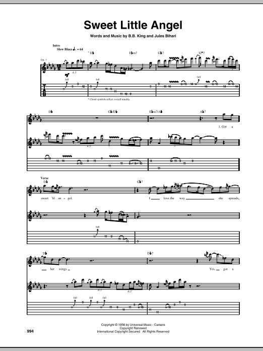 B.B. King Sweet Little Angel sheet music notes and chords. Download Printable PDF.