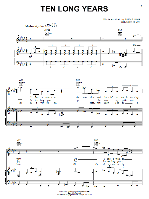 B.B. King Ten Long Years sheet music notes and chords. Download Printable PDF.