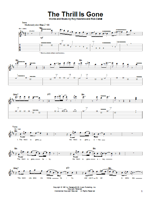 B.B. King The Thrill Is Gone sheet music notes and chords. Download Printable PDF.