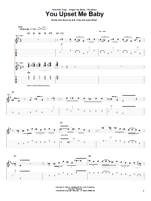 Learn to play B.B. King You Upset Me Baby sheet music for Guitar Tab in minutes. B.B. King You Upset Me Baby sheet music notes and chords. Download Printable PDF.