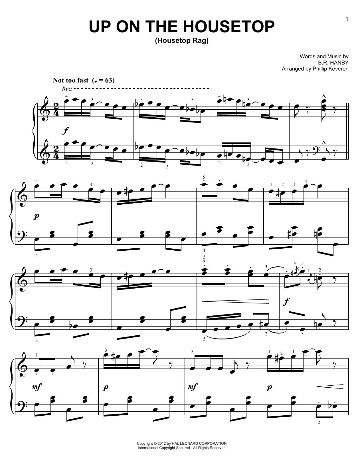 B.R. Hanby Up On The Housetop [Ragtime version] (arr. Phillip Keveren) sheet music notes and chords. Download Printable PDF.