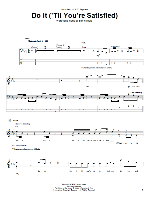 Learn to play B.T. Express Do It ('Til You're Satisfied) sheet music for Bass Guitar Tab in minutes. Price: 7.8900$ B.T. Express Do It ('Til You're Satisfied) sheet music notes and chords arranged for Bass Guitar Tab