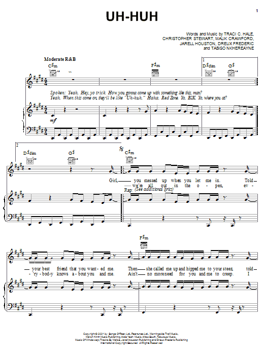 B2K Uh-Huh sheet music notes and chords. Download Printable PDF.