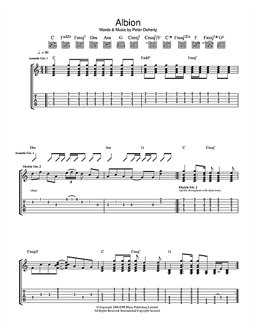 Babyshambles Albion sheet music notes and chords. Download Printable PDF.