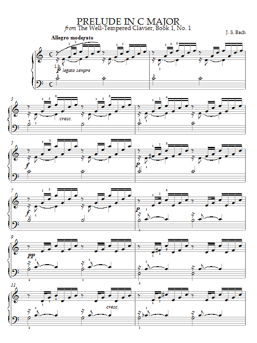 Johann Sebastian Bach Prelude and Fugue No. 1 in C Major (from The Well-Tempered Clavier Book I) sheet music notes and chords. Download Printable PDF.