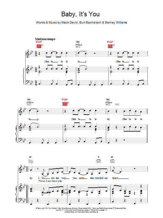 Bacharach & David Baby It's You sheet music notes and chords - Download Printable PDF and start playing in minutes.