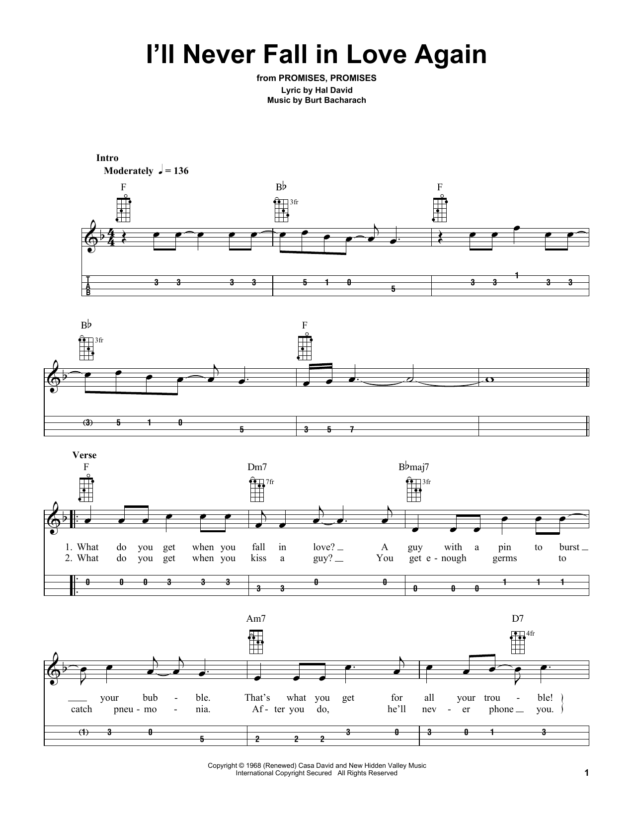 Bacharach & David I'll Never Fall In Love Again (from Promises, Promises)(arr. Bobby Westfall) sheet music notes and chords. Download Printable PDF.