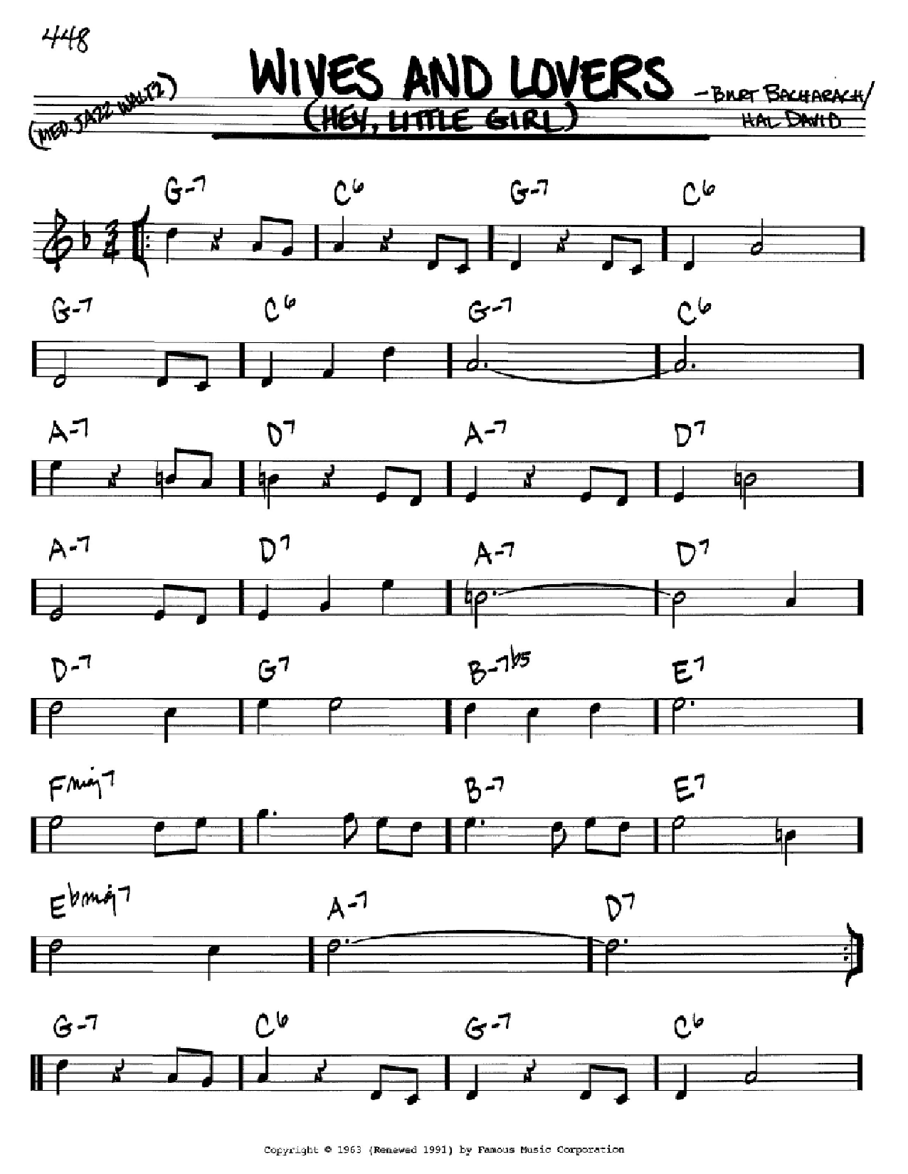 Bacharach & David Wives And Lovers (Hey, Little Girl) sheet music notes and chords. Download Printable PDF.