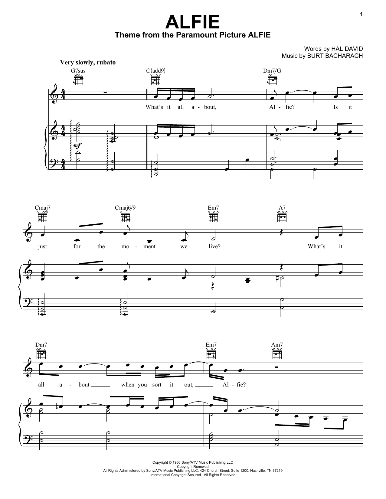 Bacharach & David Alfie sheet music notes and chords. Download Printable PDF.