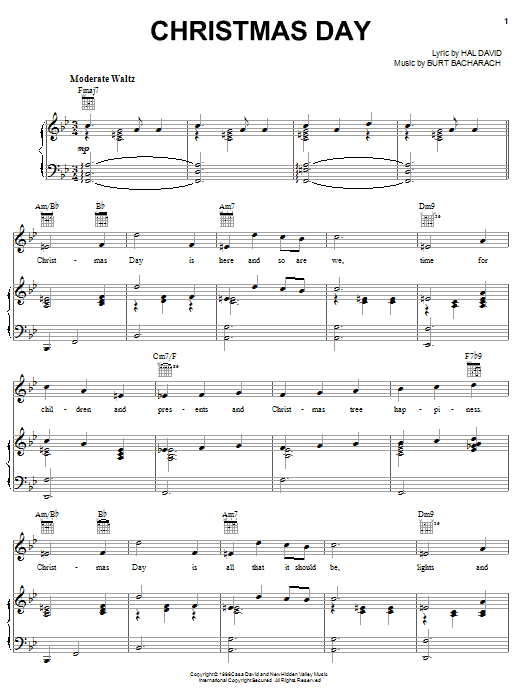 Learn to play Bacharach & David Christmas Day sheet music for Piano, Vocal & Guitar (Right-Hand Melody) in minutes. Bacharach & David Christmas Day sheet music notes and chords. Download Printable PDF.