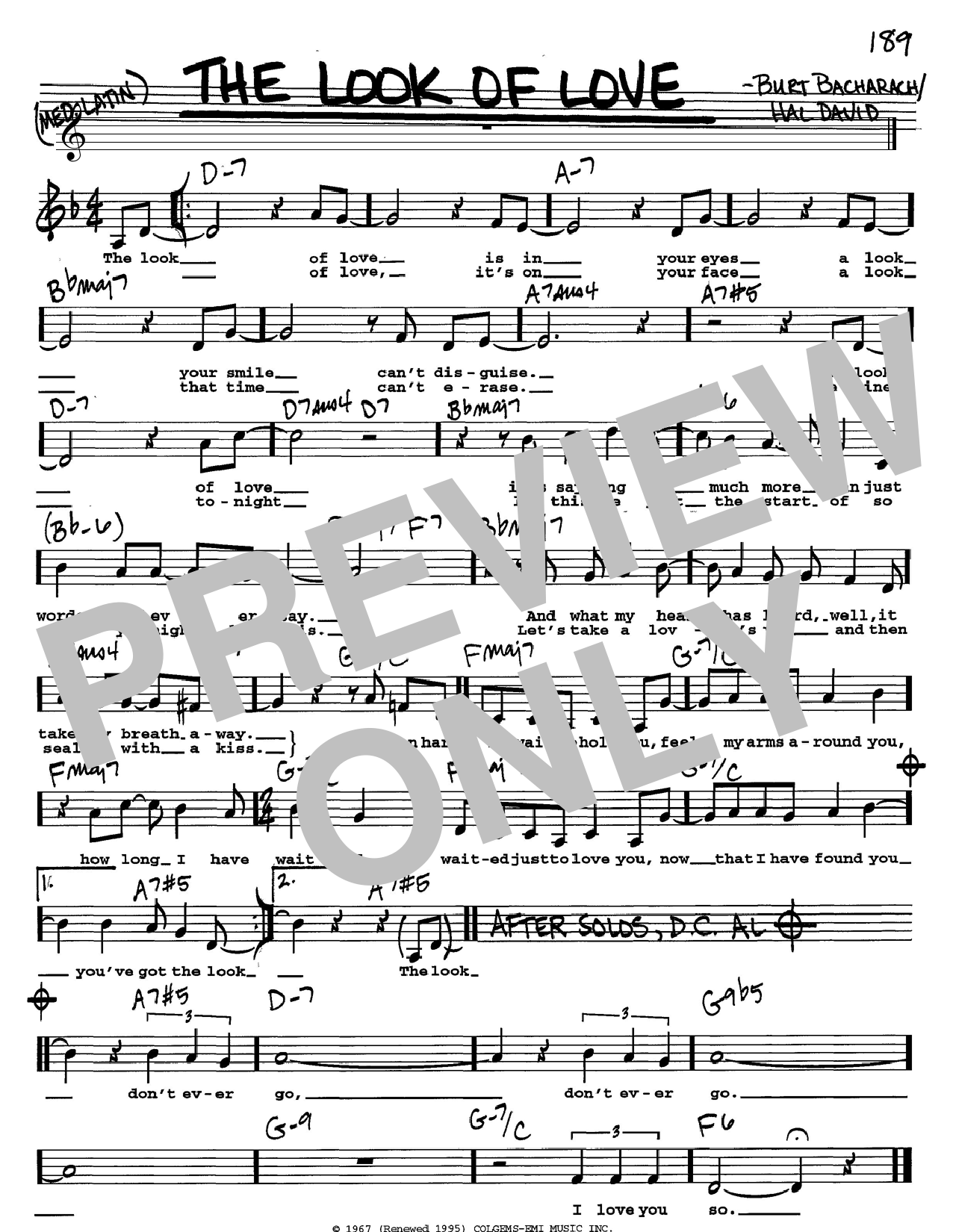 Bacharach & David The Look Of Love sheet music notes and chords. Download Printable PDF.