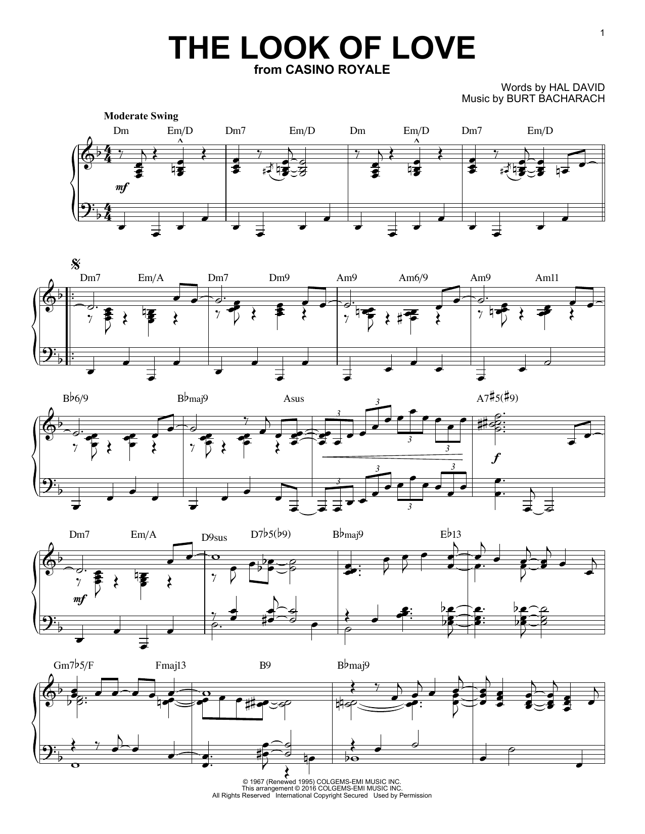 Bacharach David The Look Of Love Jazz Version Arr Brent Edstrom Sheet Music Pdf Notes Chords Love Score Piano Solo Download Printable Sku 169362