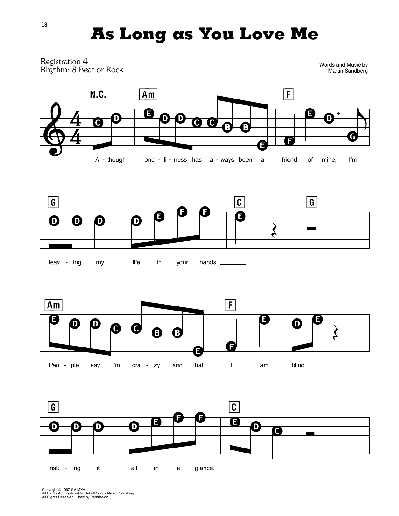 Backstreet Boys As Long As You Love Me sheet music notes and chords. Download Printable PDF.