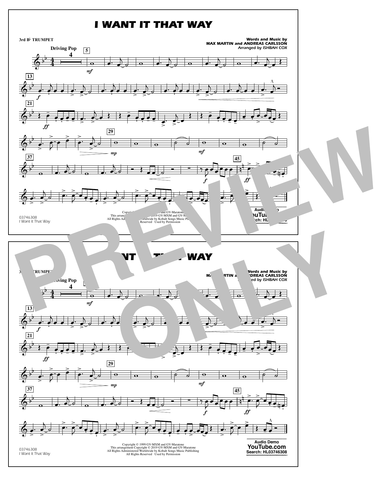 Learn to play Backstreet Boys I Want It That Way (arr. Ishbah Cox) - 3rd Bb Trumpet sheet music for Marching Band in minutes. Backstreet Boys I Want It That Way (arr. Ishbah Cox) - 3rd Bb Trumpet sheet music notes and chords