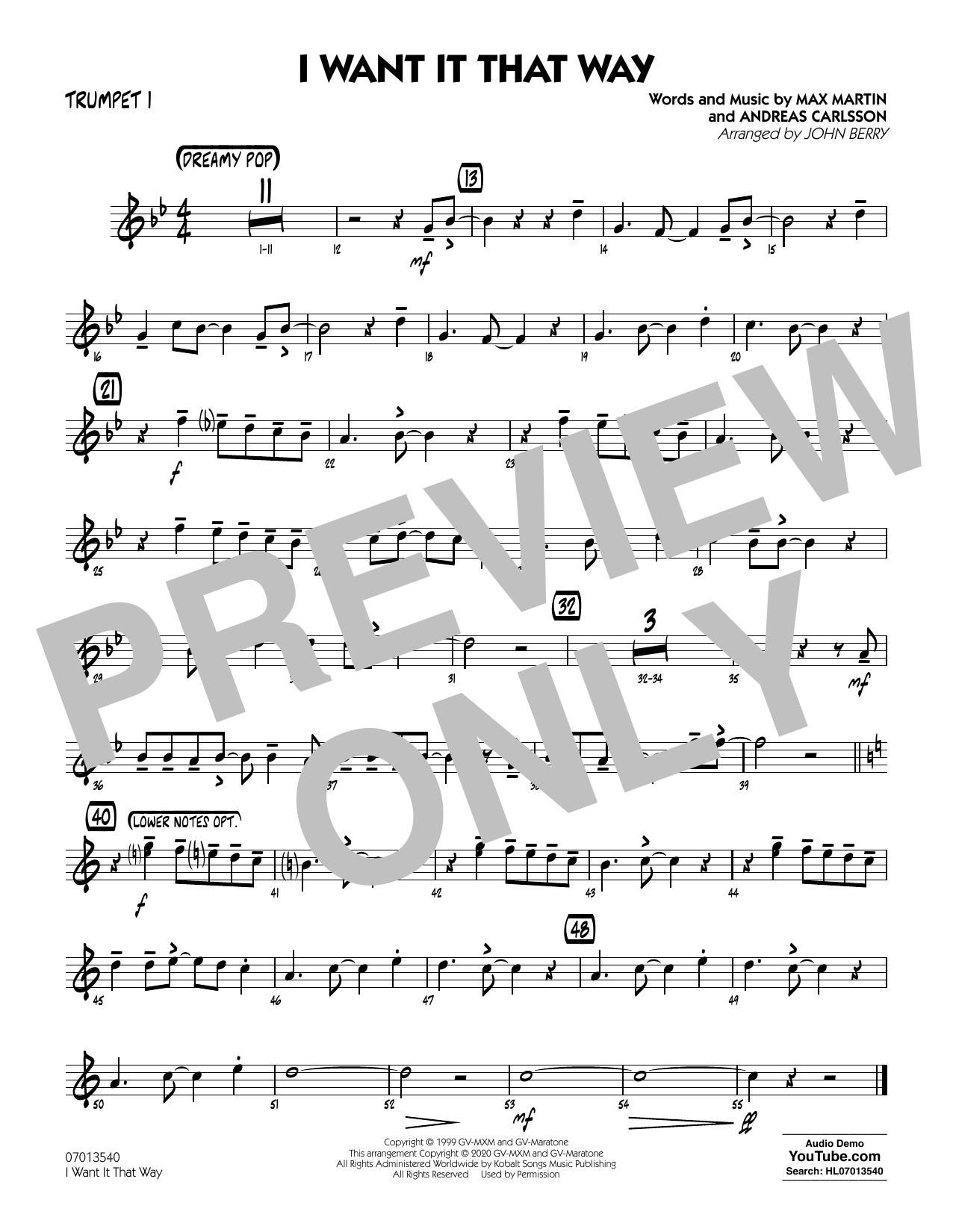 Backstreet Boys I Want It That Way Arr John Berry Trumpet 1 Sheet Music Notes Chords Download Printable Pdf Score Backstreet Boys I Want It That Way Arr John Berry Trumpet 1 Sheet Music Notes Chords Download Printable Pdf Score