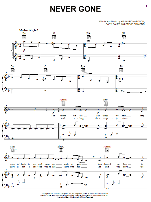 Backstreet Boys Never Gone sheet music notes and chords. Download Printable PDF.