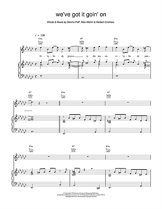 Preview Backstreet Boys We've Got It Goin' On Pop sheet music, notes and chords for Piano, Vocal & Guitar (Right-Hand Melody), SKU: 17348 sheet music, piano notes, chords, guitar tabs, score, transpose, transcribe, how to play, guide, download, learn, tutorial, progression, song, artist, awards, billboard, mtv, vh1, tour, single, album, release