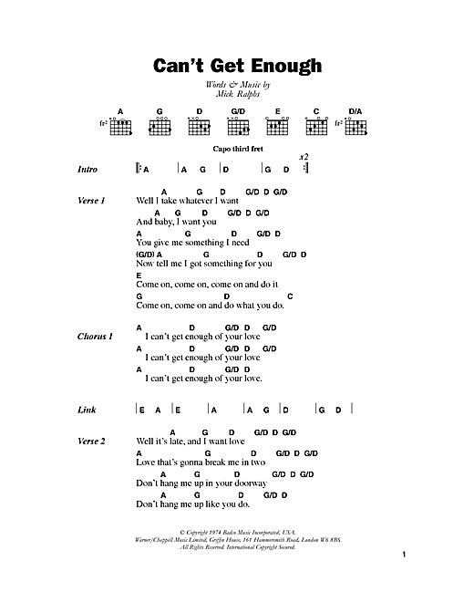 Bad Company Can T Get Enough Sheet Music Pdf Notes Chords Rock Score Guitar Chords Lyrics Download Printable Sku 48415