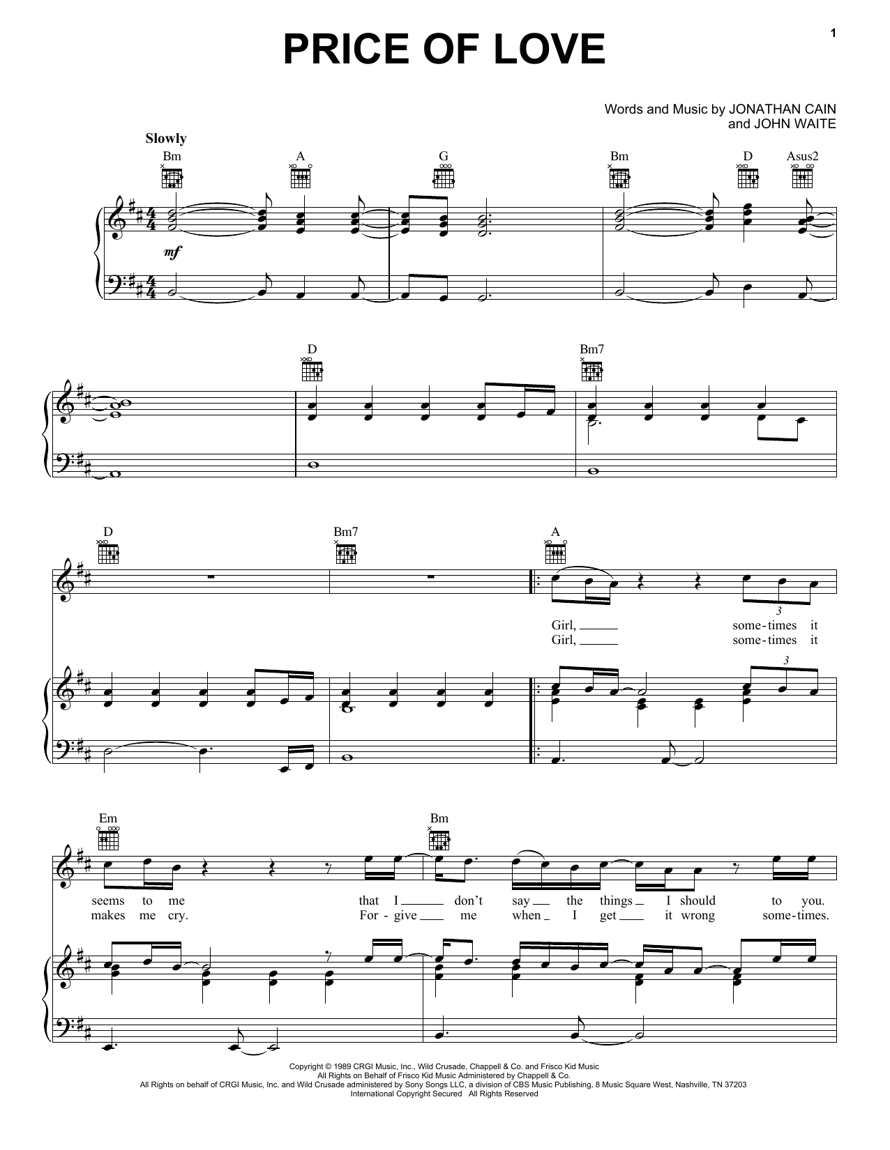 Bad English Price Of Love sheet music notes and chords. Download Printable PDF.